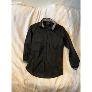 Stretch Slim Black Button Down Casual Shirt Mens S